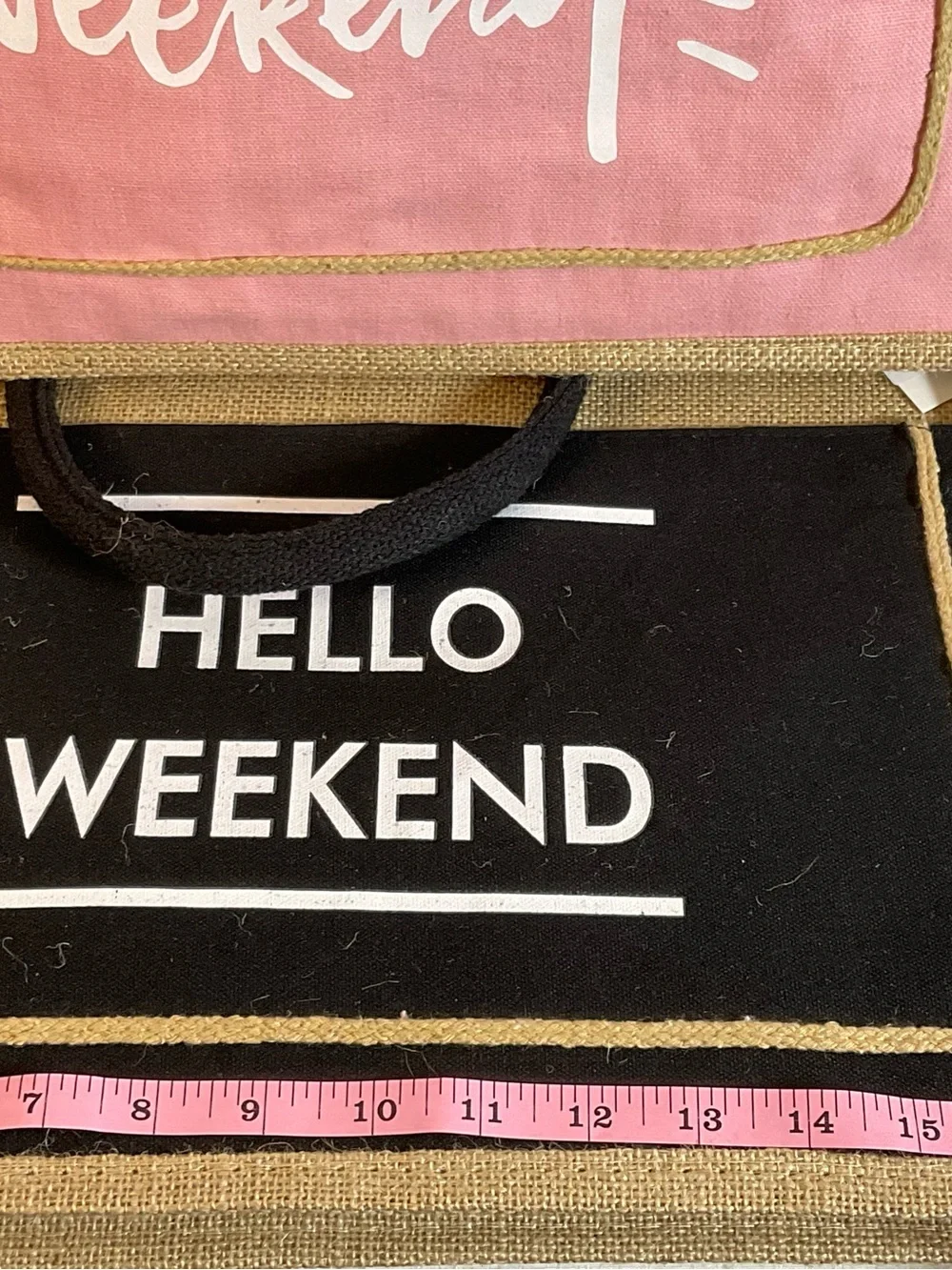 Hello Weekend Black & Natural Jute Tote Bag - Unbranded